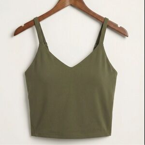 Athleta Elation V-Neck Crop Top Sports Bra | Olive Green | Size XS | Longline